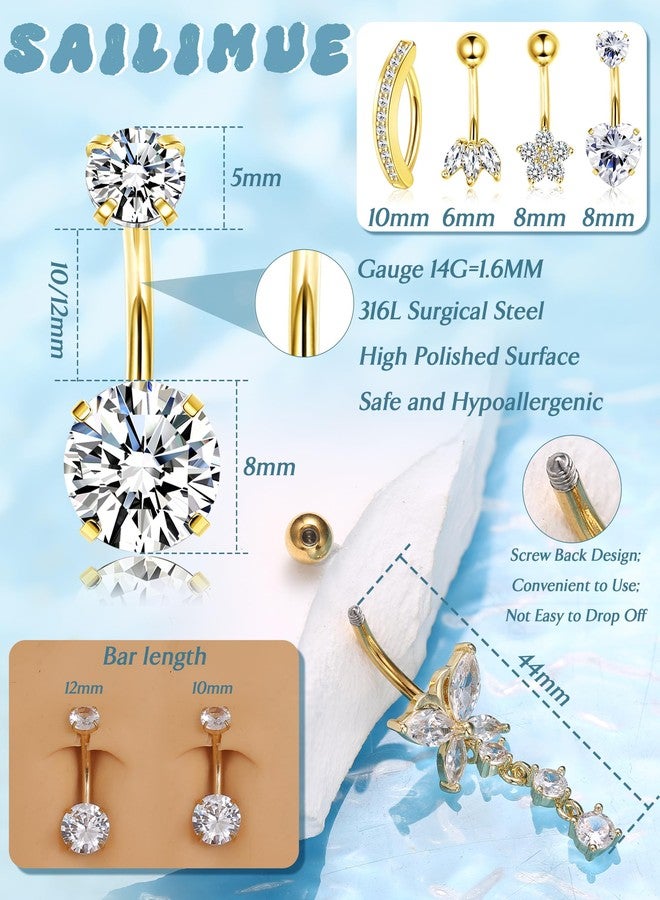 sailimue 11Pcs Gold Belly Button Ring - Surgical Stainless Steel 14G Navel Belly Button Piercing Jewelry Hypoallergenic Dangle Belly Rings for Women Silver/Gold - Image 3